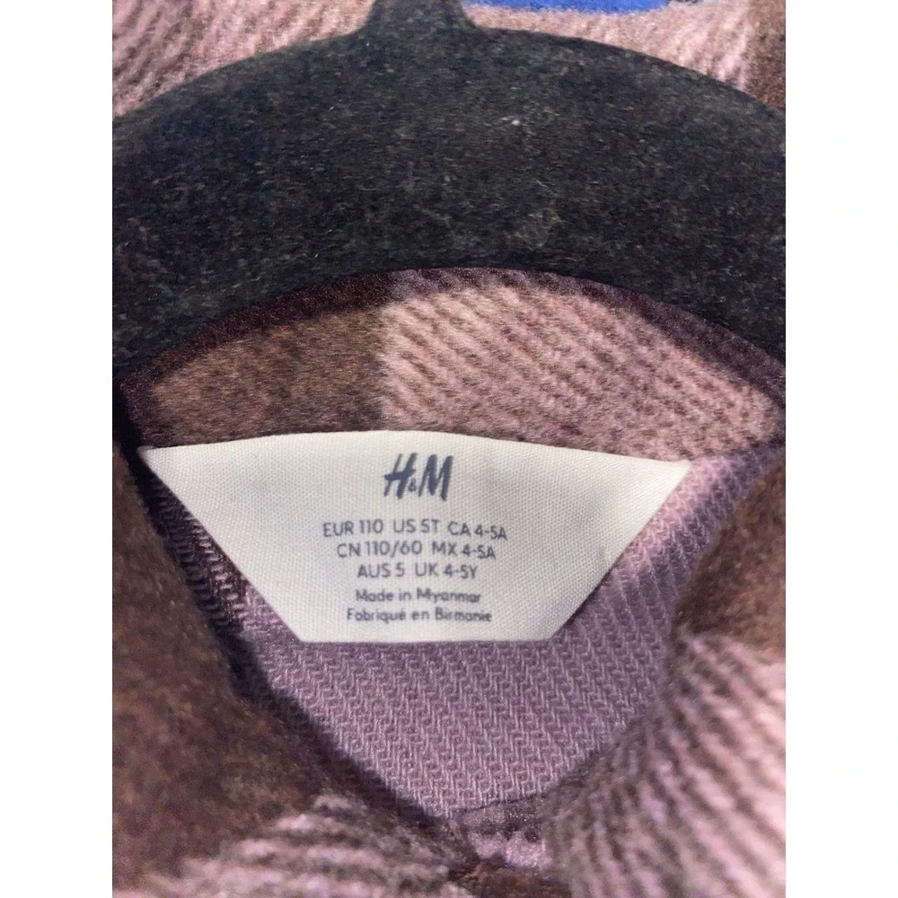 H& M Shacket Girls Plaid Purple Size 4-5 Long Sleeve